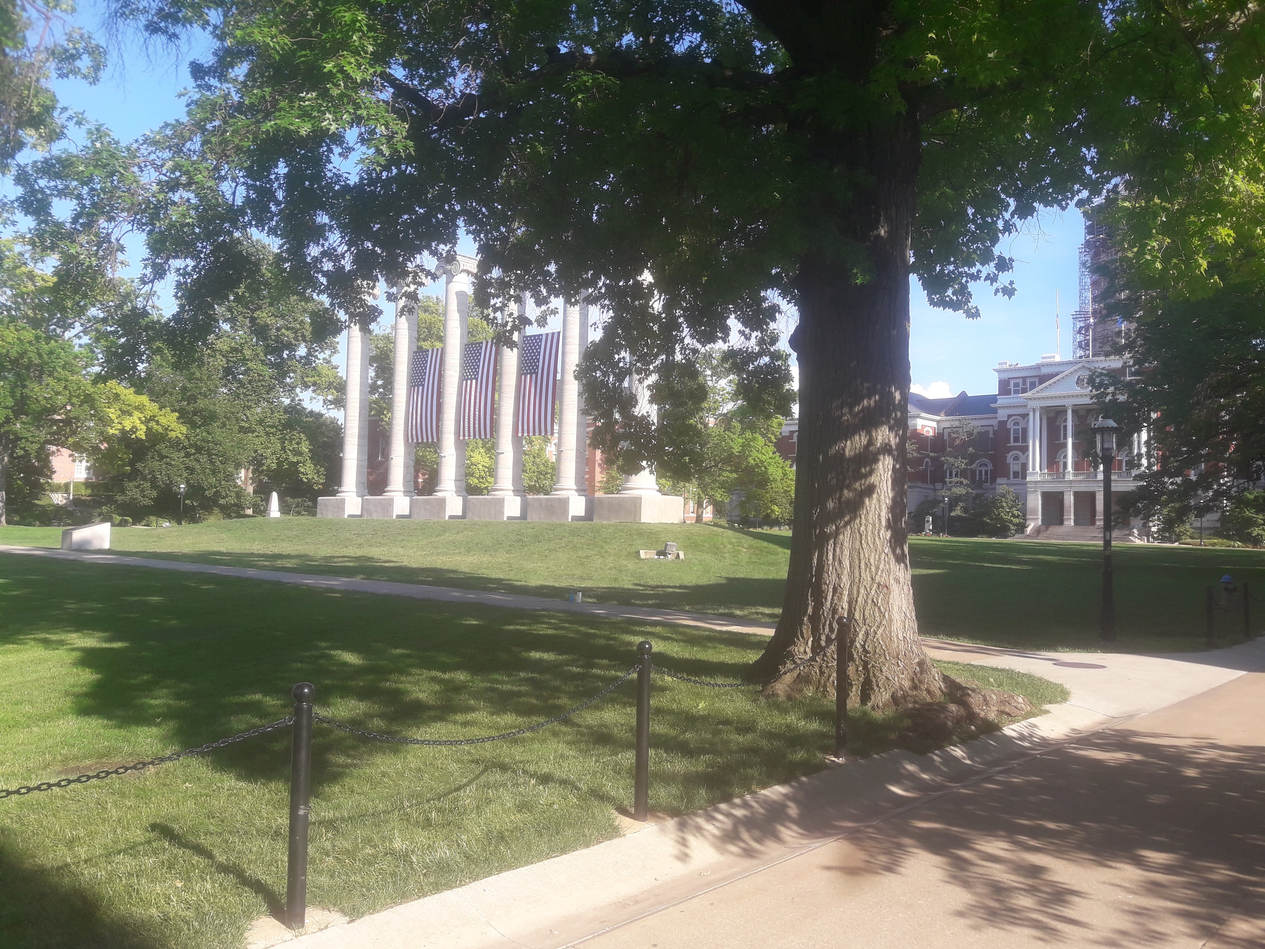 Univeristy pillars and Jesse Auditorium